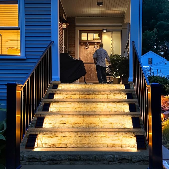 Solar Step Lights for Outside, 12pack Solar Stair Lights Outdoor Waterproof IP67, Deck Step Lights, Outdoor Light Decor for Staircase, Patio, Front Step, Pathway, Front Porch(Warm Brown)