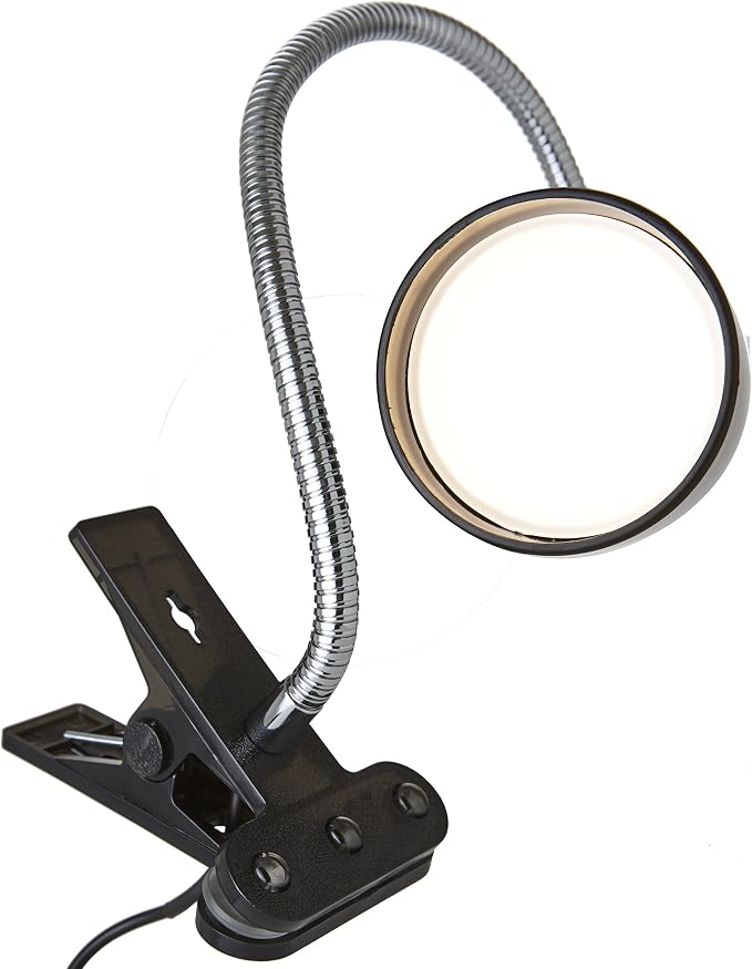 Newhouse Lighting NHCLP-LED-BLK Black Metal Flexible Clamp-Style LED Goose Neck Desk Lamp in 3000K Warm White Color Temperature with Power Adapter and 6 ft. Power Cord