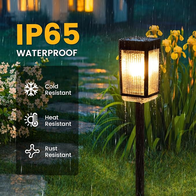 10-40 LM Solar Pathway Lights 3 Brightness Modes 8 Pack | Solar Lights Outdoor Waterproof IP65 Garden Lights Solar Powered for Walkway Driveway Yard Patio Decor (Warm White)