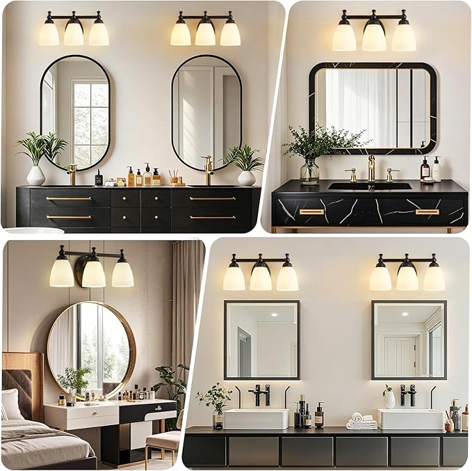 Vanity Lights for Bathroom, 3-Light Modern Vanity Light Over Mirror Black Bathroom Light Fixture Bedroom Wall Sconces Lighting for Living Room Cabinet