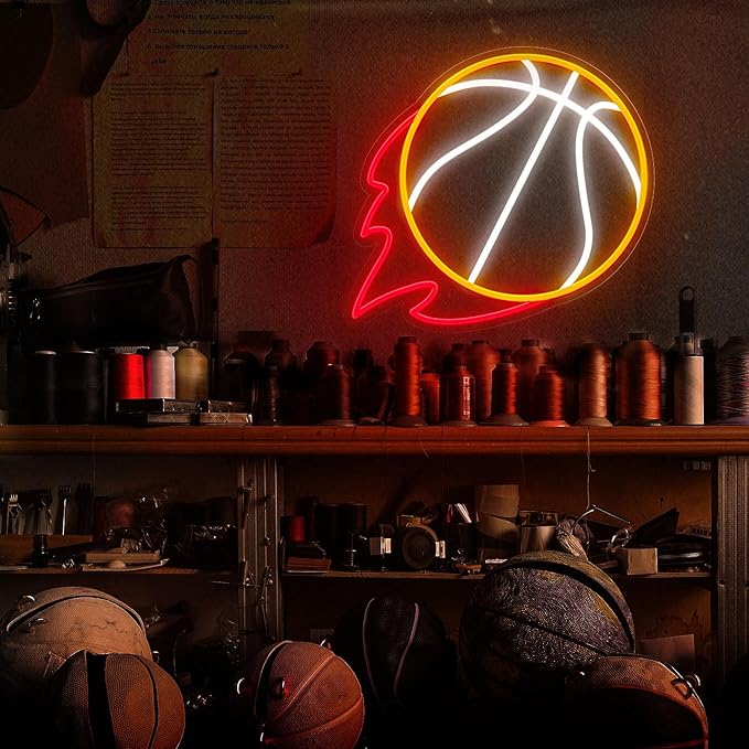 Basketball Neon Sign, 12.6×11.6 Inch Basketball Led Neon Light, Dimmable LED Neon Signs for Wall Decor, Wall Decor Aesthetic, Sports Neon Signs for Room Bedroom Shop Decor, Gift for Christmas Birthday
