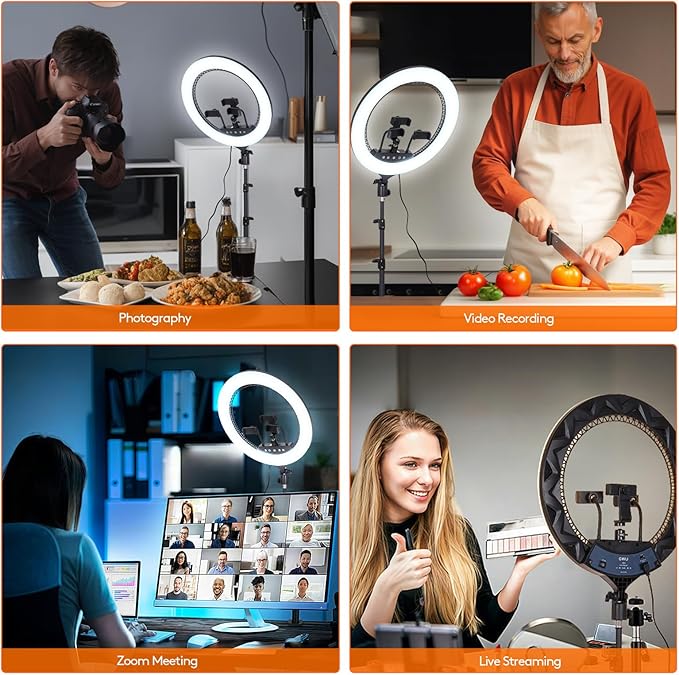 GWO 18 inch LED Ring Light with Tripod Stand 6000K Dimmable Makeup Selfie Light with Touch Panel Phone Holders for YouTube Vlog Video Shooting Include Carrying Bag and Remote Control CRI>90