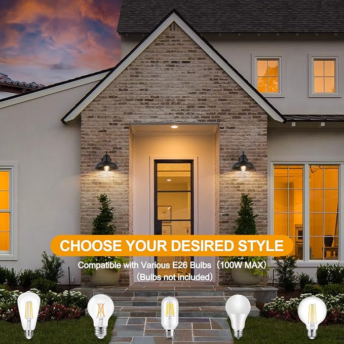 2-Pack Outdoor Wall Lights, Exterior Farmhouse Barn Light Fixtures, Black | Vintage Wall Sconces, Indoor Wall Mount Lighting Fixtures, Anti-Rust Waterproof Exterior Light for Patio Porch Doorway Garage
