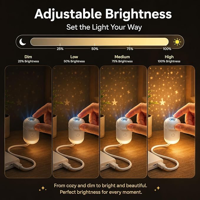 2-in-1 Galaxy Projector Night Light, USB LED Starry Sky Projector | 360 Rotation, Adjustable Brightness Films, for Bedroom Ceiling Room Car Decor