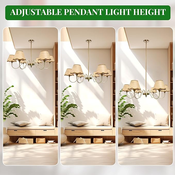 39" Boho Rattan Chandelier, 6-Light Rattan Pendant Light, Handwoven Natural Rattan, Rustic Industrial Adjustable Rattan Fixture for Dining Room, Kitchen Island & Living Room, E12 Socket