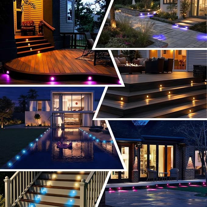 FVTLED LED Deck Lights Kit, 30pcs Φ1.22 WiFi Smart Phone Control Low Voltage Recessed RGBW Deck Lighting Waterproof Outdoor Yard Path Stair Decor, Black