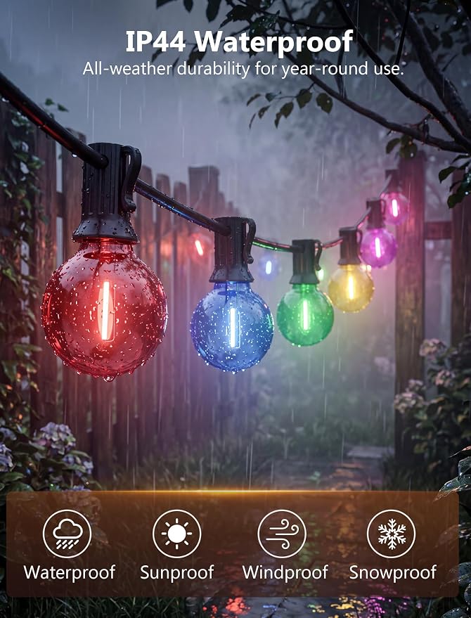 25FT G40 LED Multicolor Christmas String Lights Outdoor, 25 Globe Bulbs | Hanging Patio Lights Waterproof, Connectable Christmas Decorations Lights for Backyard Porch Garden Bistro Party, Black Wire