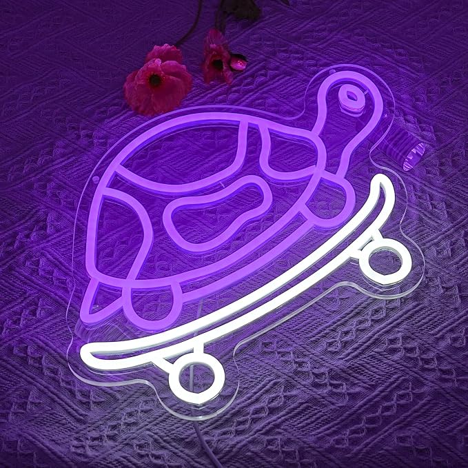 Skateboard Turtle Neon Sign for Wall Decor Skateboarding Neon Light Sea Creature Led Light Sign Ocean Led Neon Wall Sign for Bedroom Skatepark Zoo Fish Shop