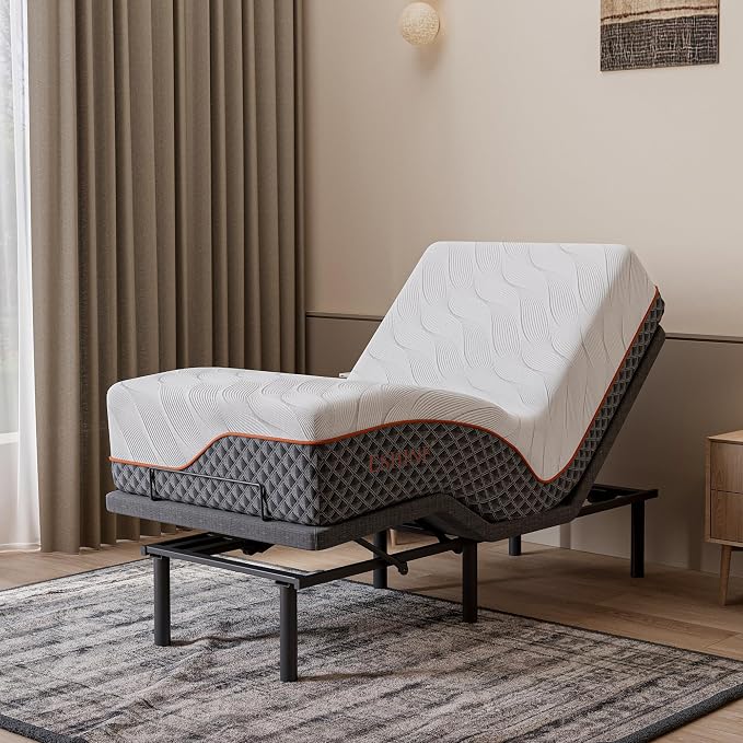 ESHINE Adjustable Bed Frame + 14" Hybrid Mattress Twin XL(Medium Soft) - Luxury Gel Memory Foam, Bed Frames with Massage, USB Ports, Underbed Night Light, Head and Foot Incline, 3100 Series, Twin XL