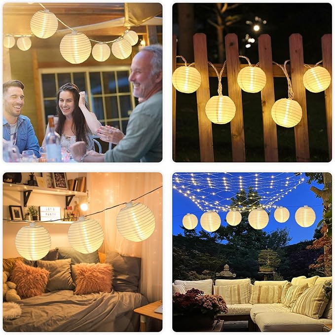 Vigdur Lantern String Lights Waterproof Connectable Nylon Hanging Lantern String Lights Plug in White Decorative Lights for Patio Wedding Party Bedroom Indoor Outdoor Use,9.84FT