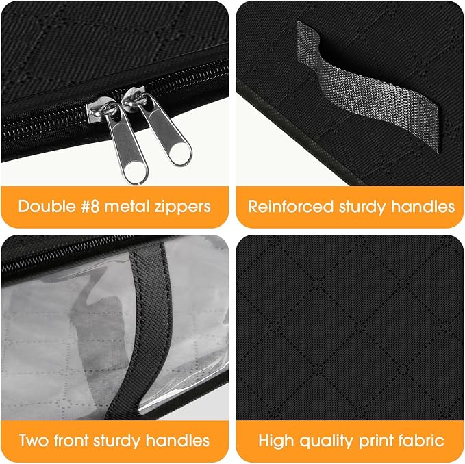 StorageRight Under Bed Storage Bags, 6 Pack, 40L, Black | Breathable Non-Woven Fabric with a Clear Window and Zippered Top for Clothes, Comforters, Blankets and Seasonal Storage