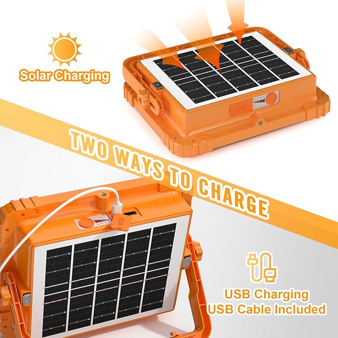 100W LED Solar Work Light, 466 LED 10000LM Magnetic Worklight with 5 Modes, 12000mAh Battary Rechargeable, IP66 Waterproof Portable Solar Outdoor Working Light for Emergency, Repair, Camping