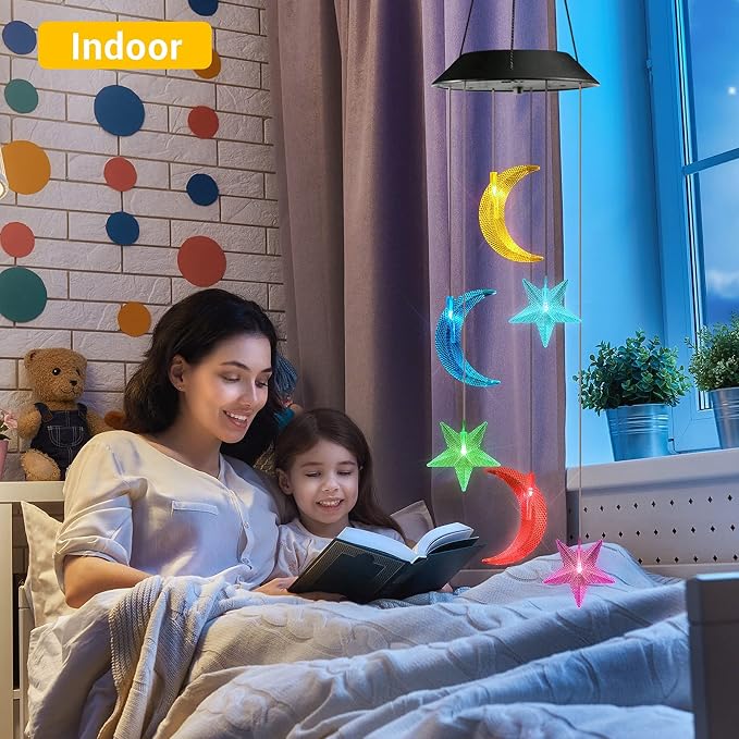 Toodour Solar Wind Chimes, Color Changing Wind Chimes Moon and Star | LED Decorative Mobile, Gift for Mom Grandma, Waterproof Outdoor Moon Star Light for Garden, Patio, Yard, Window Outdoor Decor