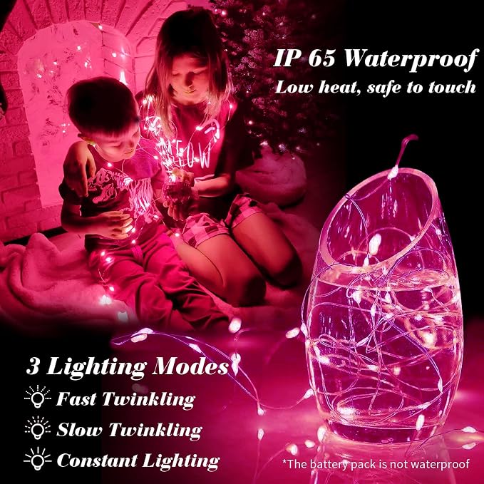 ZGWJ 12 Pack Fairy Lights, Mini String Lights, Purple and Pink | Battery Operated 7 FT 20 LED Waterproof 3 Modes for DIY, Parties, Wedding, Halloween, Christmas Decoration