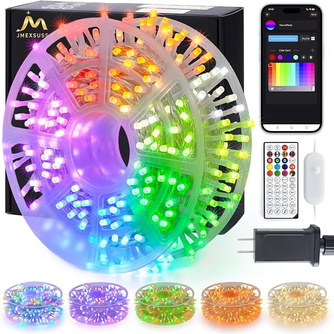 JMEXSUSS 400 LED RGB String Lights Indoor for Bedroom Plug in | Color Changing Christmas Lights Outdoor Clear Wire, Remote, Decorative Lights for Tree Room Party Halloween Decorations