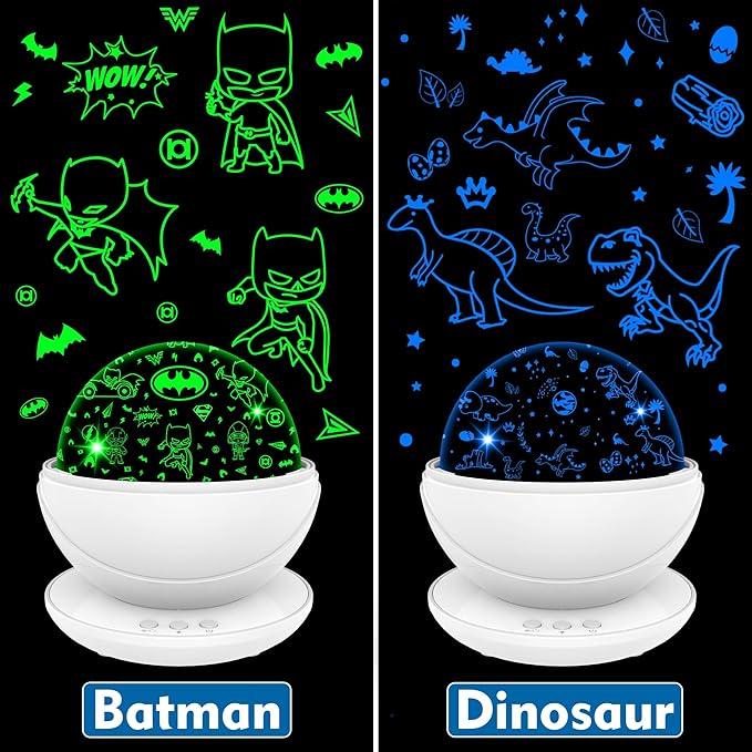 Batman Night Light Projector for Boy,Kids Night Lights with Batman and Dinosaur Theme,360 Degree Rotation,15 Mode Color Changing,Birthday Gift Toys