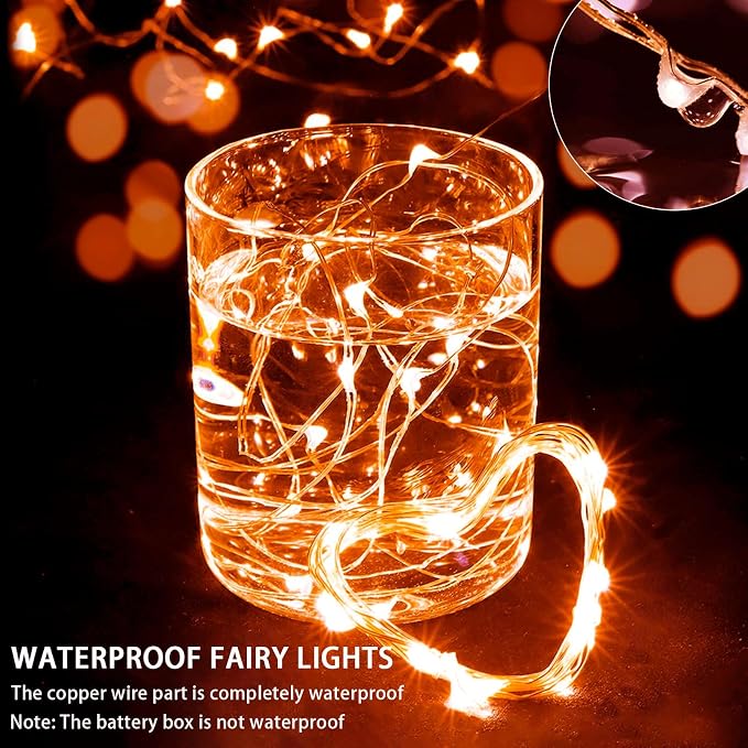 6 Pack Fairy Lights Battery Operated with Remote Timer 8 Lighting Modes,7ft 20 LED Waterproof Mini String Lights for Halloween Christmas Table Centerpieces Bedroom Decorations,Orange