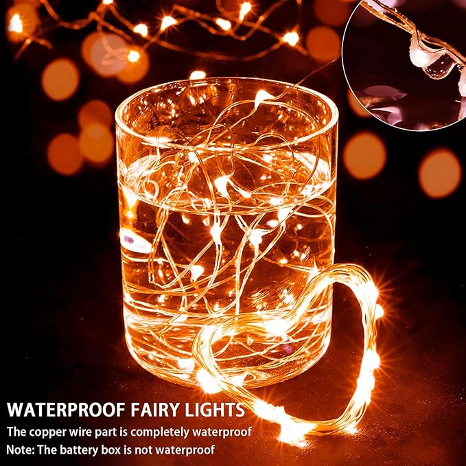 8 Pack Orange Fairy Lights 7Ft 20 LED Twinkle String Lights 3 Modes Battery Operated Waterproof Firefly Starry for Mason Jar Party Wedding Christmas Valentines Day Table Centerpieces