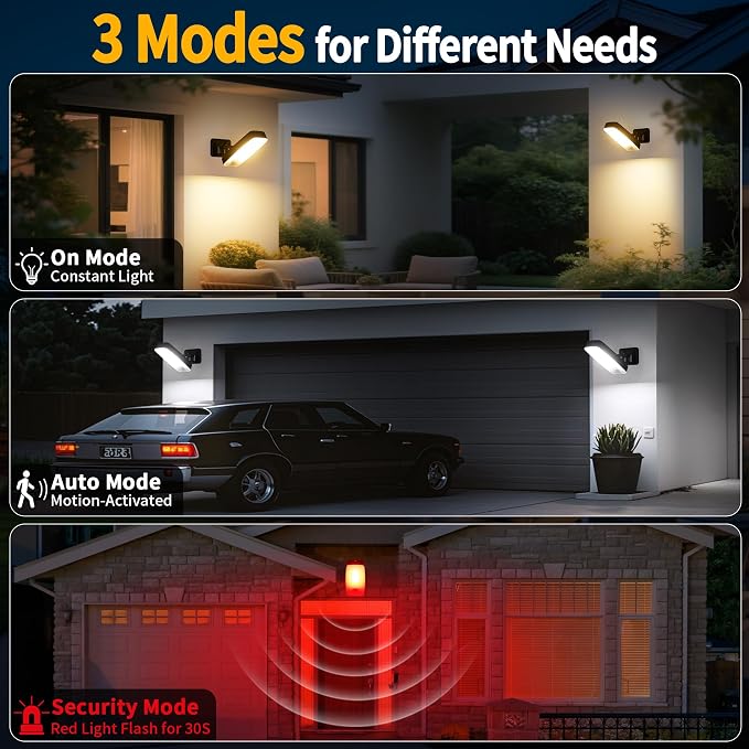 Motion Sensor Outdoor Lights with Remote 10000mAh Rechargeable Battery IP65 | 3 Modes with Red Alert 3000K/4000K/6500K Dimmable Waterproof Outdoor Security Led Light for Backyard Garage Porch, 1 Pack