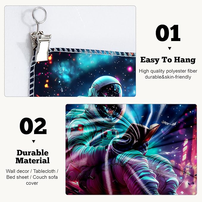 BVBOX Blacklight Space Astronaut Tapestry UV Reactive Galaxy Planet Glow in Dark Tapestries Black Light Poster Neon Wall Hanging Art for bedroom Living Room (Astronaut-UV-3M)