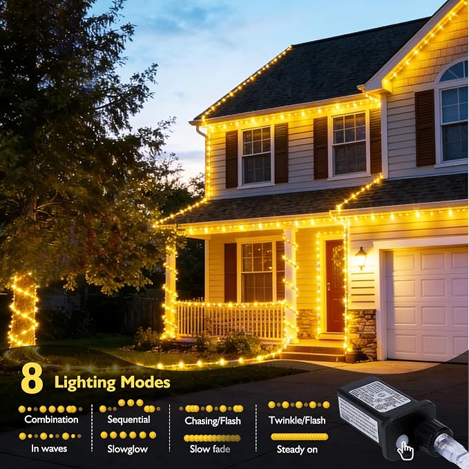 66ft 240 LED Rope Lights Outdoor, Connectable and Flexible Tube Lights with 8 Modes, Waterproof Indoor Outdoor LED Rope Lighting for Deck, Garden, Pool, Patio, Indoor Outdoor Decorations(Warm White)