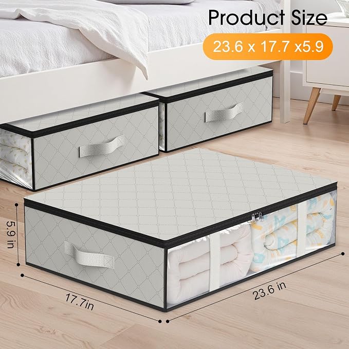 StorageRight Under Bed Storage Bags, 2 Pack, 40L, White | Breathable Non-Woven Fabric with a Clear Window and Zippered Top for Clothes, Comforters, Blankets and Seasonal Storage