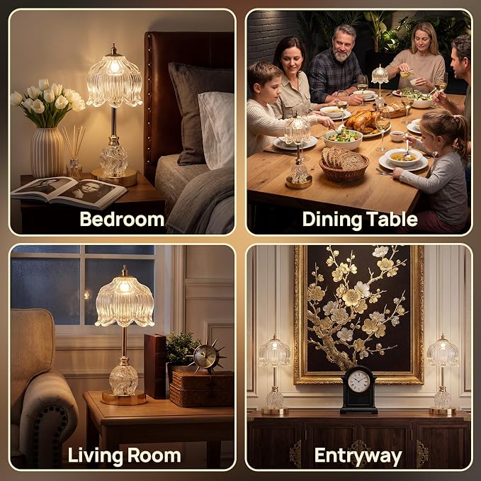 Flower Battery Operated Rechargeable Lamp Cordless, Lily, Clear | Small, Vintage, Gold, Wireless, LED, Dimmable, Table, Home Decor, Bedroom, Bedside, Nightstand, Birthday Gifts for Women