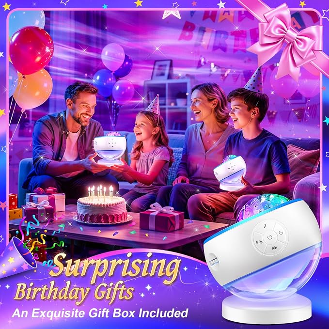 Galaxy Projector Sound Machine Aurora Night Light Projector with 30 Sounds,16 Colors Star Northern Lights Projector Bluetooth Speaker, Remote Timer Teen Gift Led Lights Mood Sensory Light for Autism