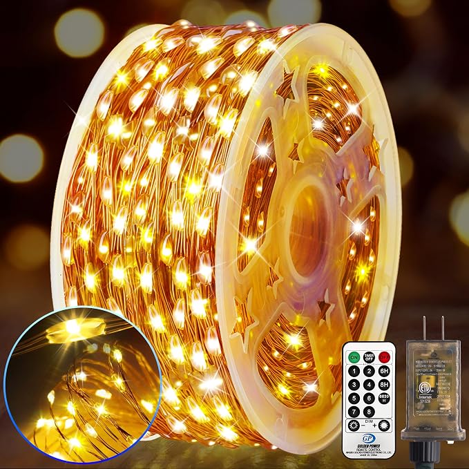 KNONEW 532FT 1600LED Outdoor Fairy Lights Plug in Warm White Xmas Decor | Timer, Memory, Dimmable, Remote, Waterproof, Copper Wire, Flexible, for Garden, Wedding, Party, Indoor/Outdoor, Christmas