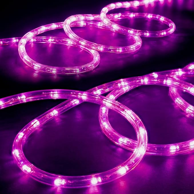 WYZworks 1656LEDs 150ft LED Outside Rope Lights, Outdoor ETL Certified Waterproof Permanent 360 Degree Light Emitting, Flexible Tube, Connectable, Christmas Palm Tree Exterior Landscape, Pink