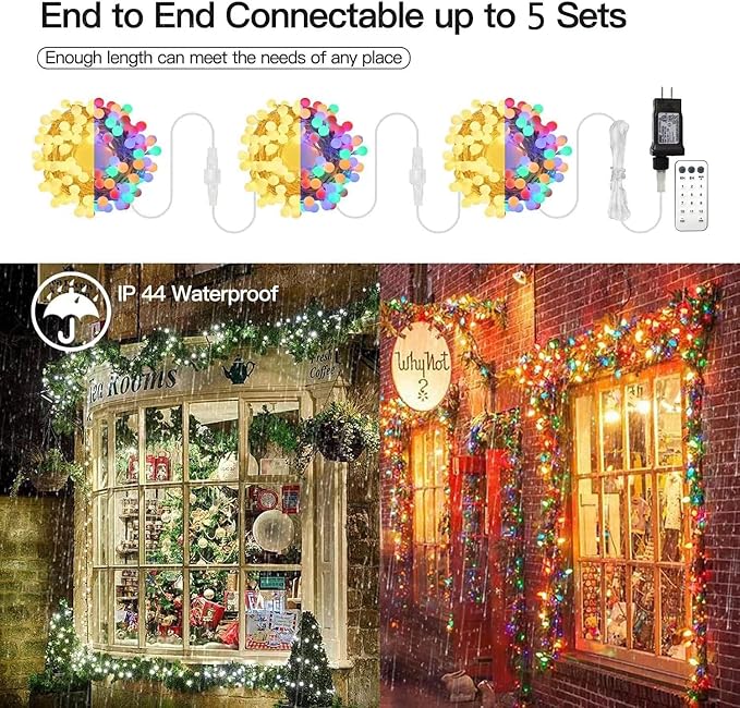 RaThun 180ft Globe String Lights with Remote, Multicolor & Warm White | 300 LED Color Changing,11 Modes,16ft Extended Lead,Fairy Lights for Bedroom,Classroom,Christmas,Party,Garden,Home Decor