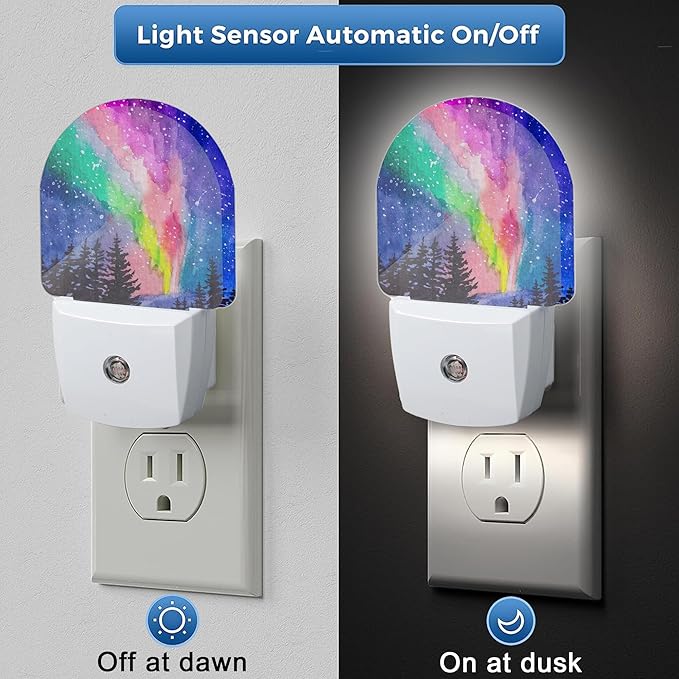 Northern Lights Night Light, Winter Forest Night Lights Plug Into Wall Light for Home Indoor Staircase Kitchen Corridor