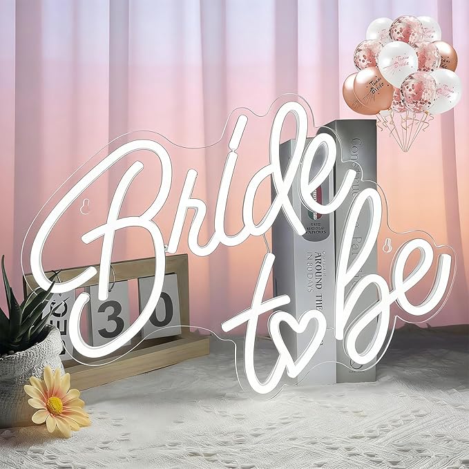 Bride to be Neon Sign, 16.5 x 11.6 Inch White LED Neon Signs USB Wedding Neon Light Up Signs for Bridal Shower Bachelorette Engagement Party Backdrop with 15 Pcs Balloon