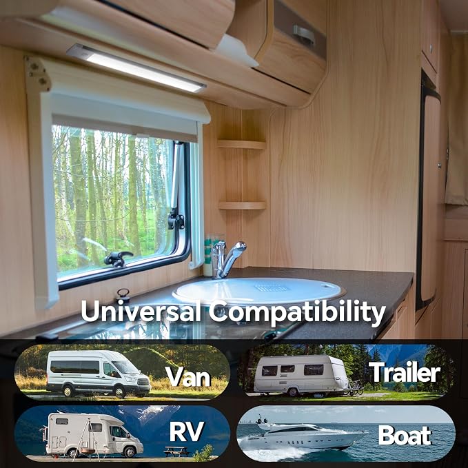 acegoo RV Interior Light Bar, 12V LED Light Strip (Warm White, 12Inch-2PCS) | Sleek Design, Integral Dimmer Switch & Red Night Light. For Motorhome Camper Trailer Countertop Under Cabinet Lighting