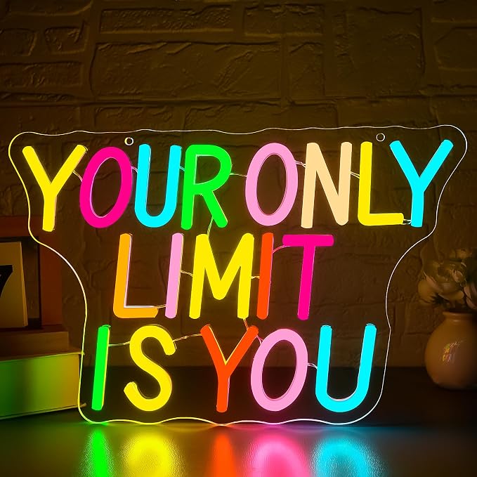 Your Only Limit Is You Neon Sign for Wall Decor | Dimmable motivational neon light, home office bedroom decor, gift for teens entrepreneurs, size 14.4*9.4 in