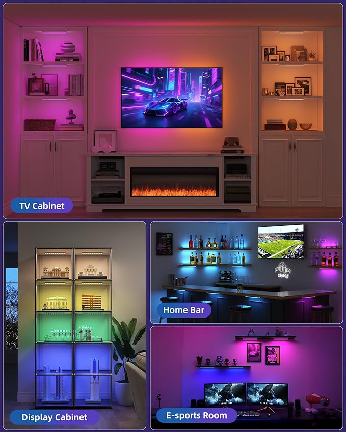 EZVALO 80 Color Changing Light Bars, 1800mAh Rechargeable Battery Operated Under Cabinet Lighting Wireless, Magnetic, Under-Counter Light Fixtures with Remote for Kitchen, Shelves, Home Bar, 4Pack