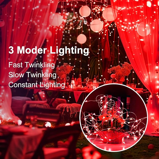 50 Pack Fairy Lights Battery Operated, 7ft 20 LED 3 Modes Speed Twinkle Mini String Lights Waterproof Silver Wire Firefly Starry Lights for Mason Jars Wedding Party Christmas Decorations