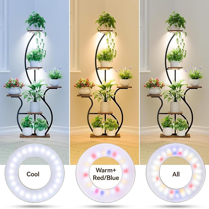3CCT Grow Lights for Indoor Plants, 192 Full Spectrum LED Plant Light for Indoor Growing with Enhanced Red & Blue, 4/8/12H, 10 Brightness, 2 in 1 Small Ceiling Grow Light Wood Grain, 4-Head