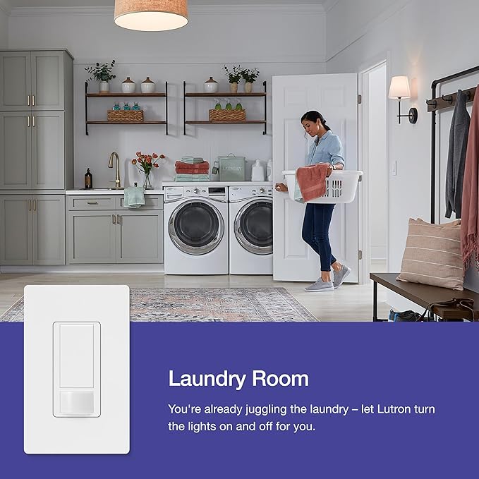 Lutron Maestro Motion Sensor Light Switch Indoor for Bathroom, Garage, Laundry Room, Any Bulbs, Occupancy Vacancy Sensor, Single-Pole, MS-OPS2-IV, Ivory