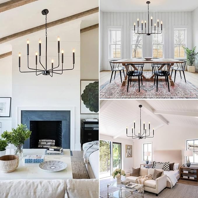 Black Chandelier, 8-Light Farmhouse Chandeliers for Dining Room Lighting Fixtures Hanging, Industrial Modern Farmhouse Chandelier for Bedroom, Foyer, Kitchen, Kitchen, Living Room, Entryway