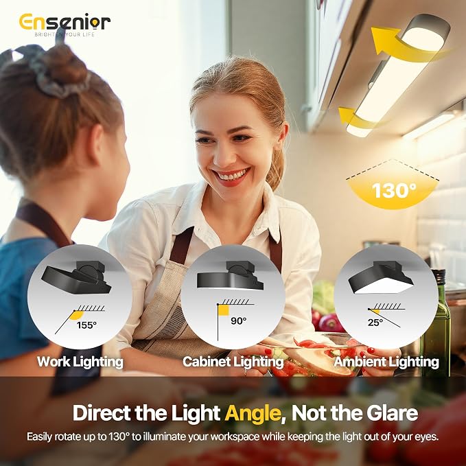 Ensenior 4W Motion Sensor Rechargeable Light Bar, Closet Lights, 2P | 2000mAh, Dimmable, Eye-Friendly, 3 Colors CRI85+, Battery Display, Wireless, Remote Control, Magnetic 130° Rotatable,Stick on