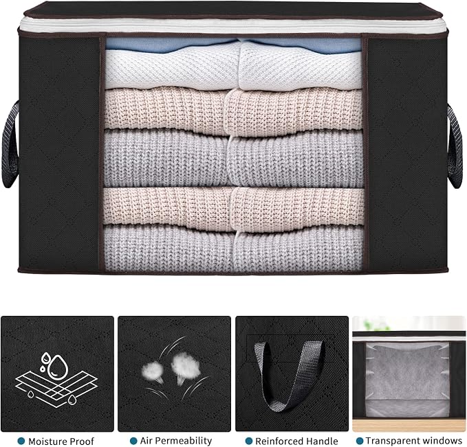90L Large Storage Bags, 3 Pack Clothes Storage Bins Closet Organizers | Foldable Storage Containers, with Reinforced Handle, for Clothing, Blanket, Comforters, Bed Sheets, Pillows and Toys