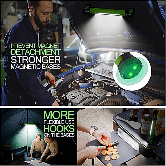 Magnetic Work Light - 3000LM Rechargeable LED Work Light Bar, 5200mAh Under Hood Mechanic Light for Garage, Workshop, Vehicle Inspection (1 Pack Green)