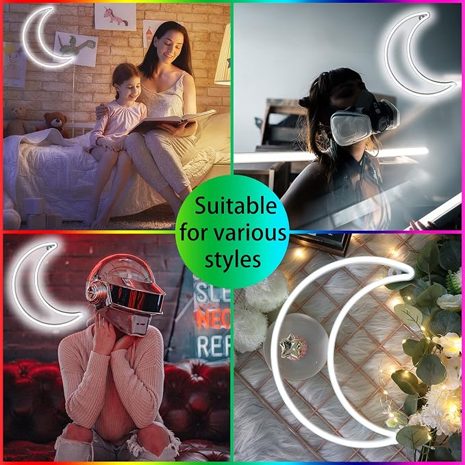 LED Cool White Moon Neon Sign Light, Battery or USB Powered 5V Cute Decor | Art Decorative Night Lights Rome Decorations for Girls, Window, Wall, Home, Bedroom, Office, Dorm, Party, Wedding, Birthday
