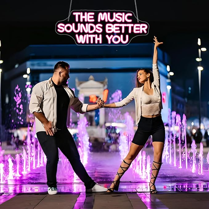 Neon Sign, HSJNJKFU Pink Neon Signs for Wall Decor, Music LED Signs for Party Bedroom Party Birthday Homw Decor, Bar Beer Signs for Man Cave - USB Powered