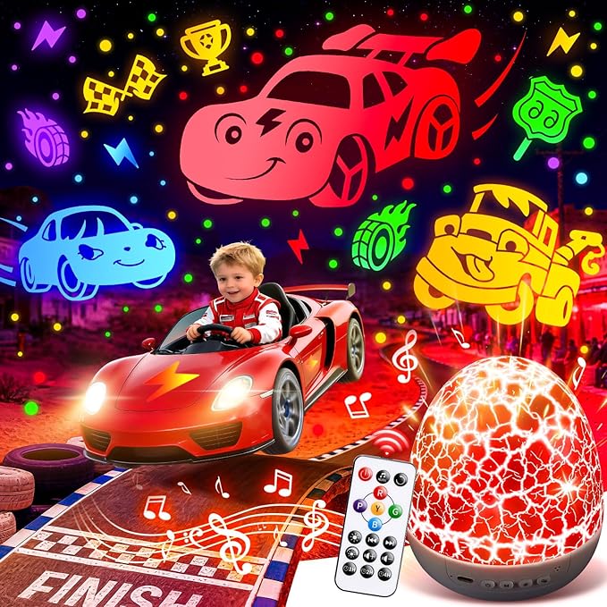 Toy Cars Projector Egg Shaped | 6HD Films+15 Sounds+31 Colors+Remote Control+360°Rotating | Egg Light for Nursery Toy Cars for Toddlers 1-3 Toys for Boys age 4-7 Toddler Boy Birthday Gifts 1-8 Years