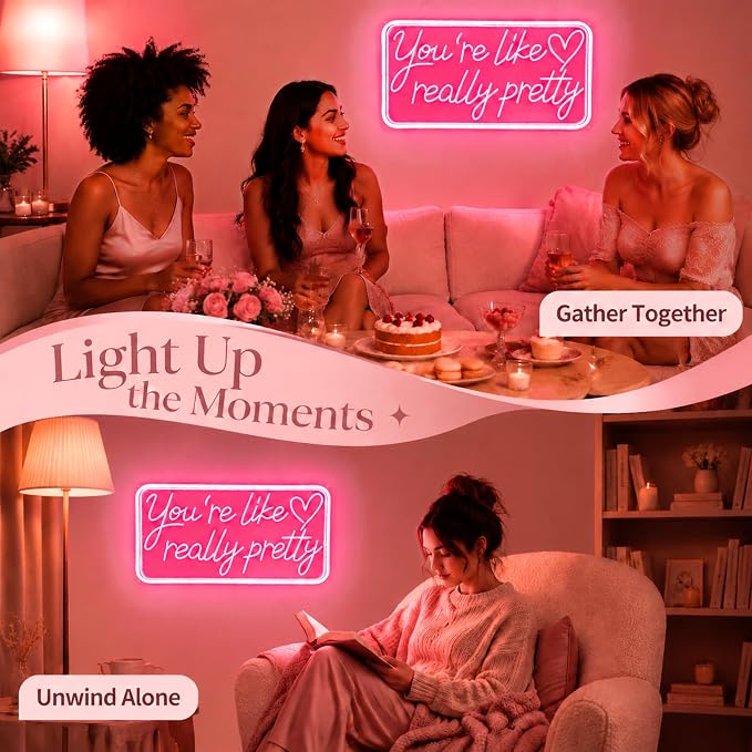 You're Like Really Pretty Neon Signs for Wall Decor, LED Neon Sign Aesthetic Room Decor for Teen Girls Neon Lights Signs for Bedroom, Salon, Wedding Party Pink Neon Name Sign