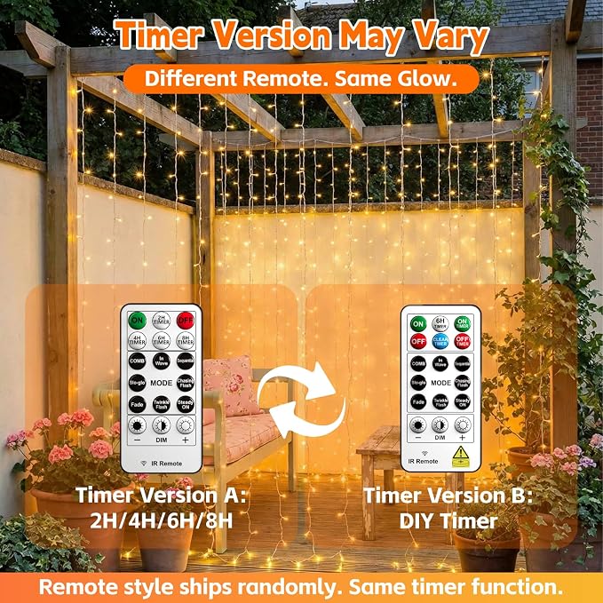 Curtain String Light, 200LED 6.6x6.6ft, Remote & 8 Modes, USB | Window Wall Hanging String Lights, For Bedroom, Wedding, Party, Home, Garden and Indoor Decorations, Warm White