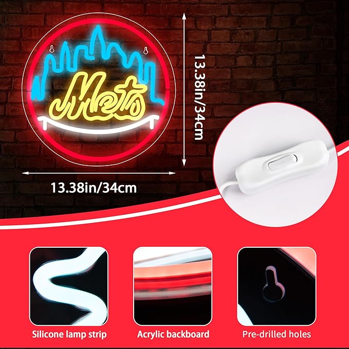 Baseball Neon Sign for Wall Decor Baseball LED Light Up Sign Baseball Wall Decor Sports Neon Lights for Club Bedroom Man Cave Bar Sports Gifts for Men Teen Boys Fans,Size 13.4 * 13.4 inch(FMXD151)
