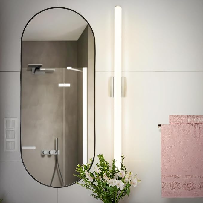 ASD 48" LED Linear Vanity Light Fixture, Modern Bathroom Sconce — 3 Color 3000K-5000K, Dimmable, 35W 3800LM, Energy Star & ETL Listed — Over Mirror Makeup Slim Bar for Bedroom, Cabinets — Nickel